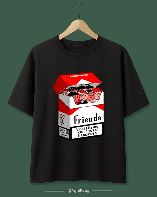 Friends Cigarette Box Graphic Tee – Socializing Can Cause Happiness