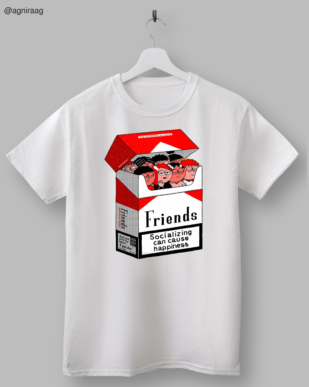Friends Cigarette Box Graphic Tee – Socializing Can Cause Happiness