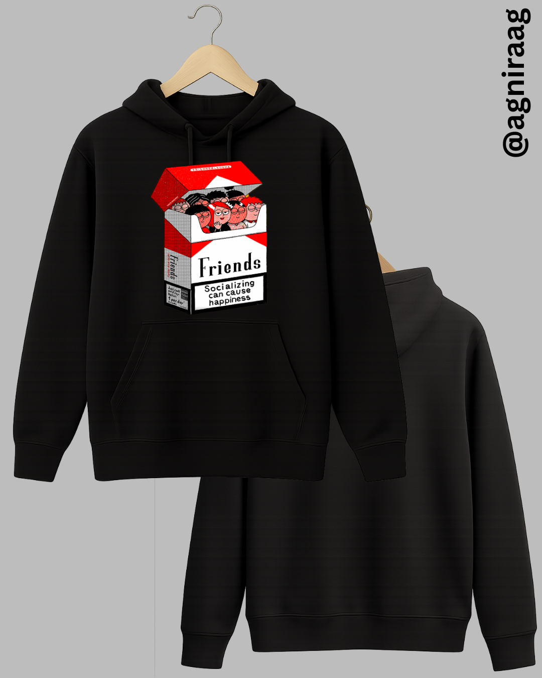 Friends Cigarette Box Graphic Tee – Socializing Can Cause Happiness