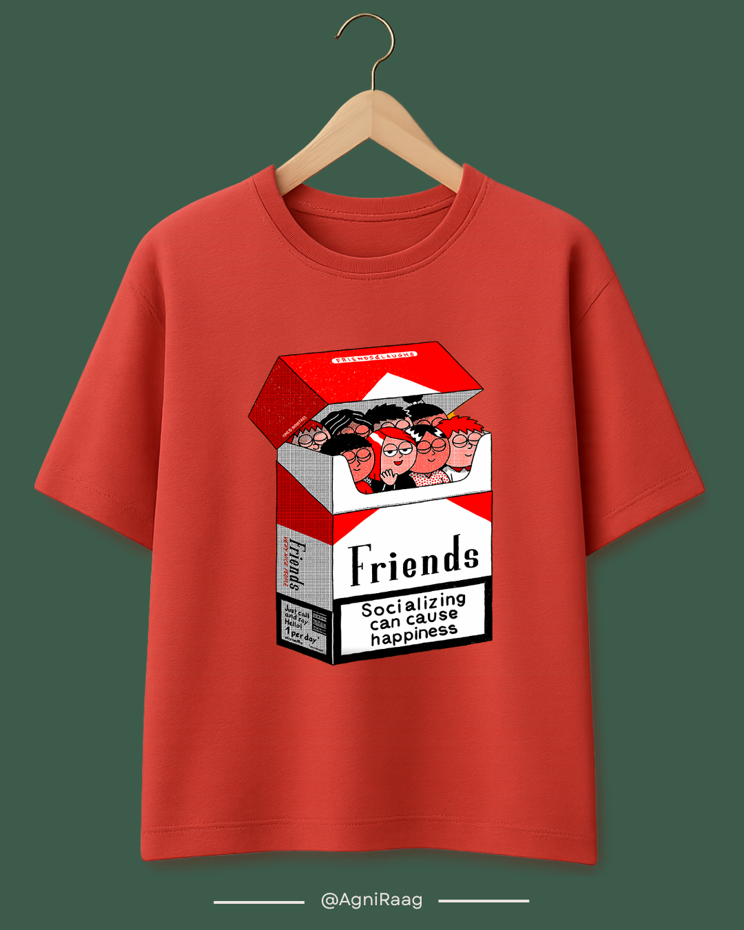 Friends Cigarette Box Graphic Tee – Socializing Can Cause Happiness