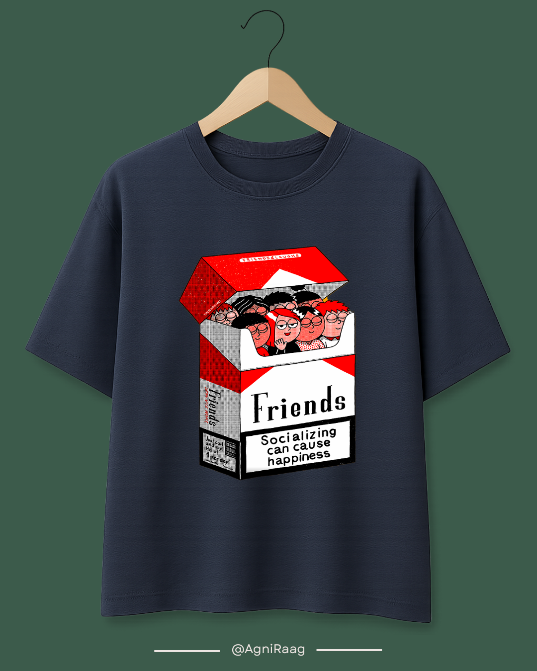 Friends Cigarette Box Graphic Tee – Socializing Can Cause Happiness