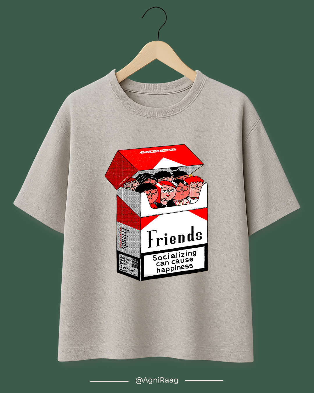 Friends Cigarette Box Graphic Tee – Socializing Can Cause Happiness
