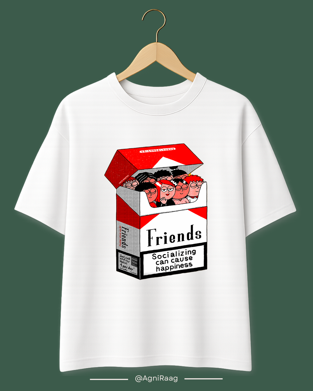 Friends Cigarette Box Graphic Tee – Socializing Can Cause Happiness