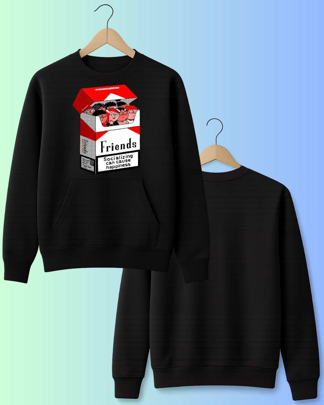 Friends Cigarette Box Graphic Tee – Socializing Can Cause Happiness