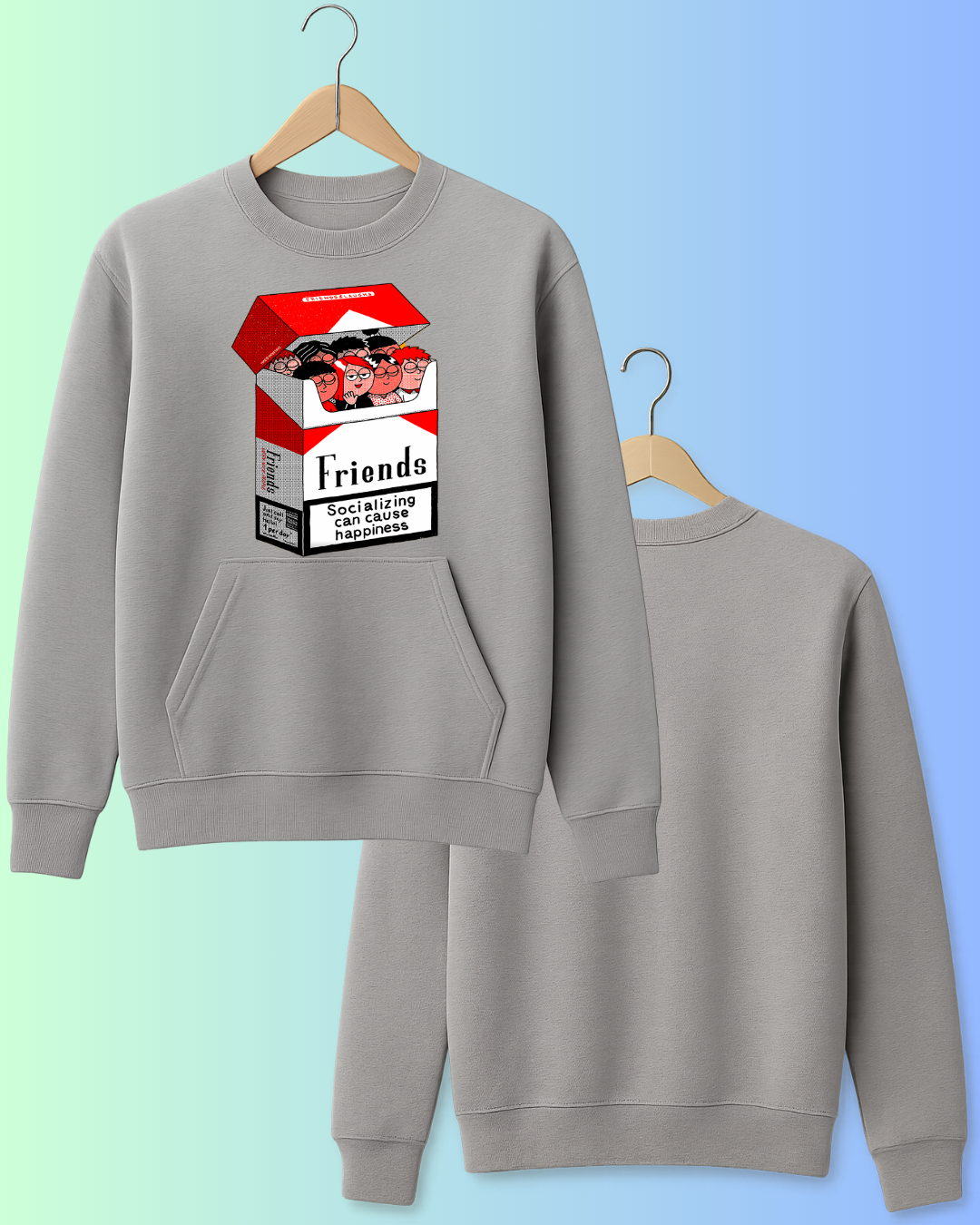 Friends Cigarette Box Graphic Tee – Socializing Can Cause Happiness