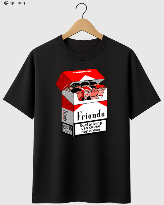 Friends Cigarette Box Graphic Tee – Socializing Can Cause Happiness