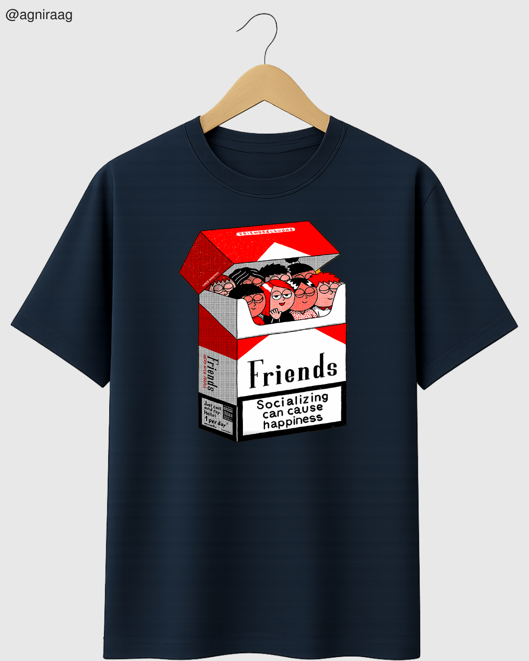 Friends Cigarette Box Graphic Tee – Socializing Can Cause Happiness
