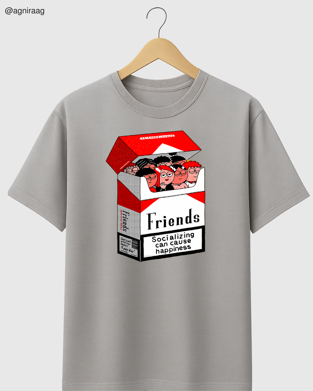 Friends Cigarette Box Graphic Tee – Socializing Can Cause Happiness